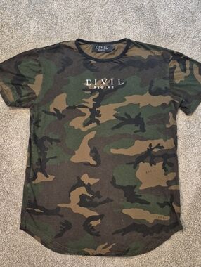Camo Short Sleeve Crew Neck Shirt - Green/Brown